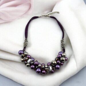 Chunky Bubble Necklace Purple and Silver Balls